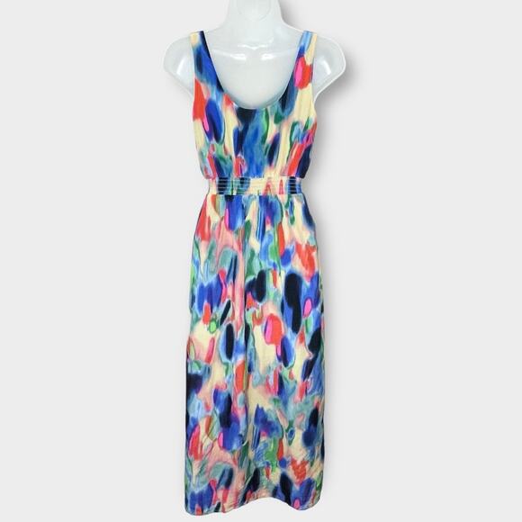 ANTHROPOLOGIE Maeve | aloisia colorful 100% silk watercolor maxi dress size 0 - Picture 3 of 8